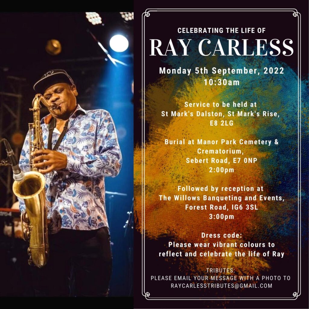 Ray Carless Funeral Service Invitation